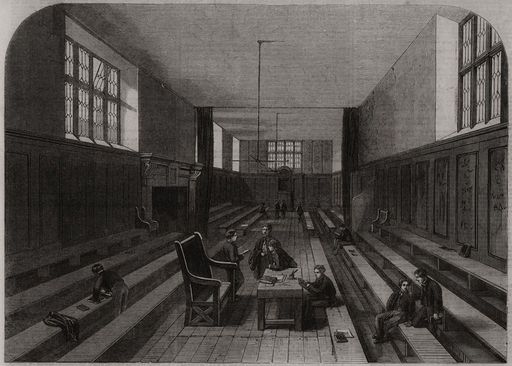 Fourth-form room at Harrow School. London 1862 old antique print picture